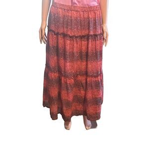 Jaclyn Smith Sz 2X Pull On Tiered Maxi Skirt Red Black Reptile Print Lined